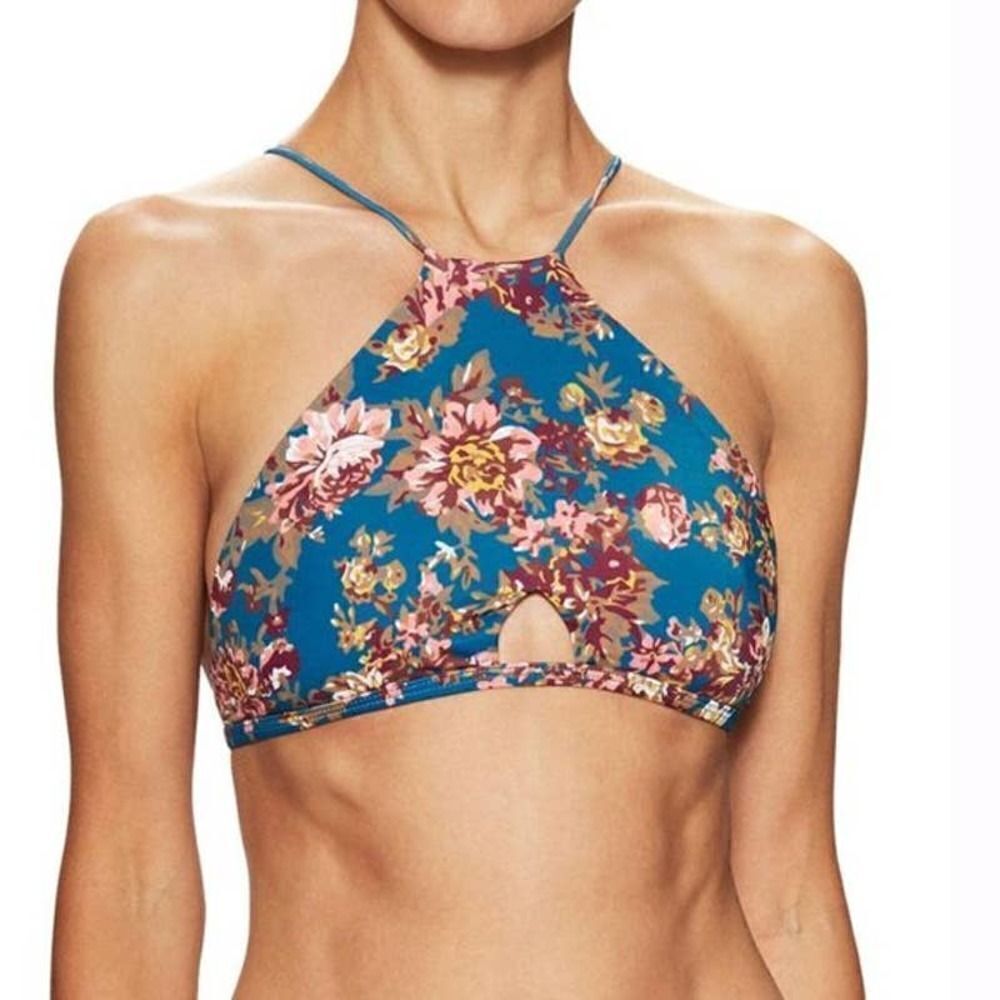 Tavik Rylan Women Terrace Blue Floral New Halter Cross Back Bikini Top XSmall